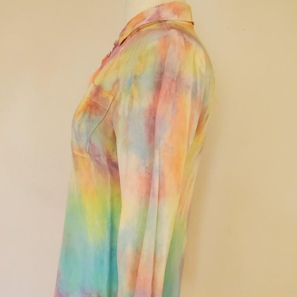 NEW JCrew silk painted tie dyed shirt pink blue purple yellow orange green 4 6 - Picture 4 of 9